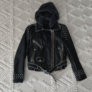 Zara Black Leather Jacket with Studded Details